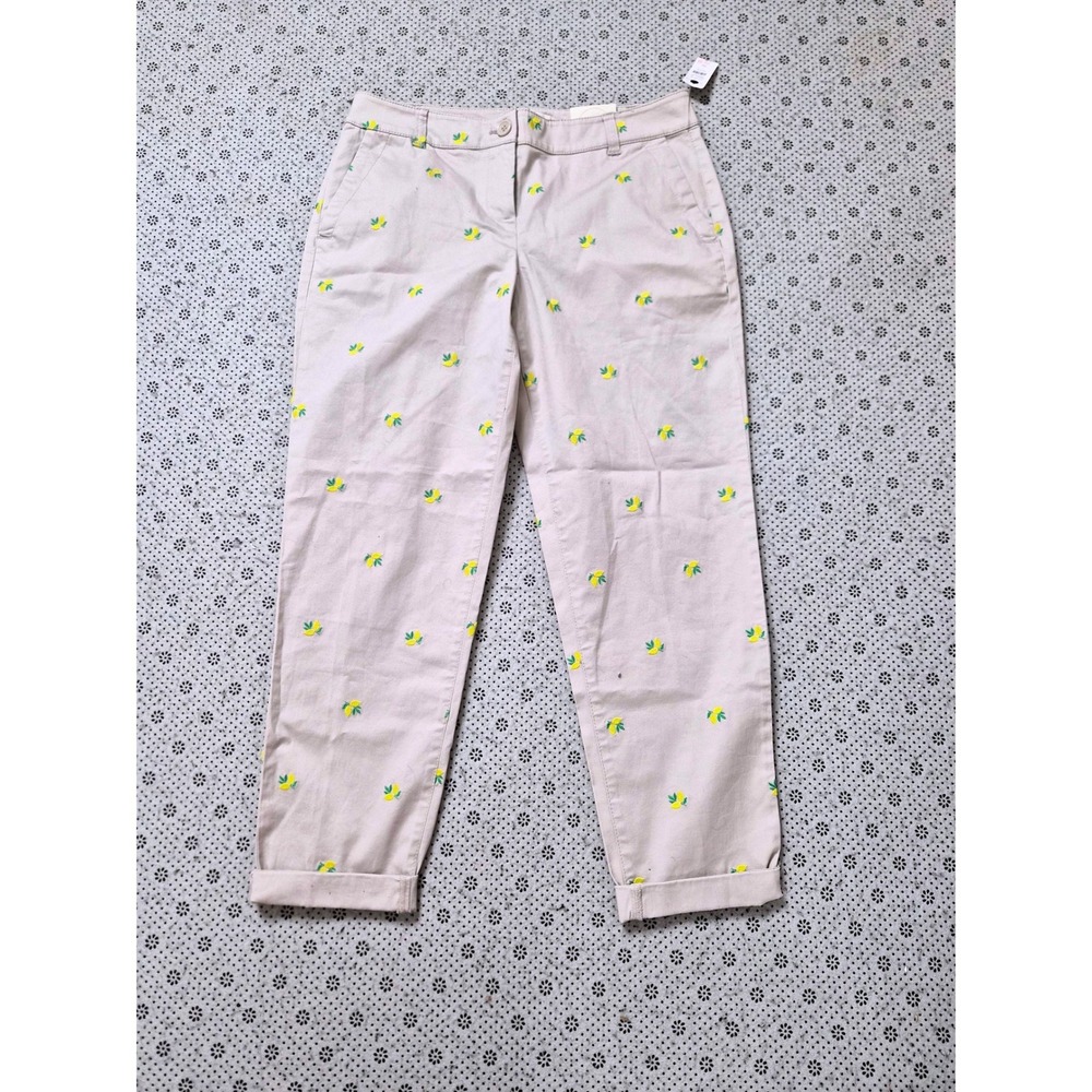 NWT Talbots Petite Simply Flattering Lemon Embroidered Chino Pants Size 4P